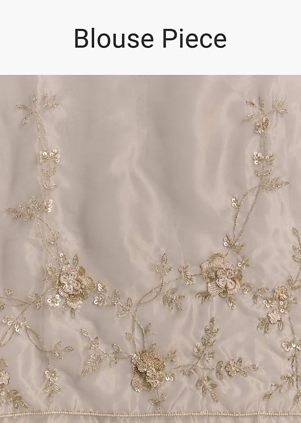 Beige Organza Embroidered Saree With Moti And Cutdana Work