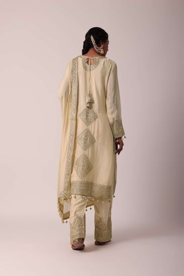 Beige Pant Set With Zardozi Work Kurta