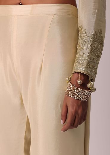 Beige Pant Set With Zardozi Work Kurta