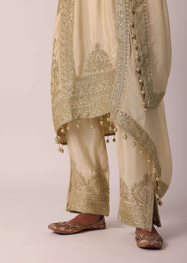 Beige Pant Set With Zardozi Work Kurta