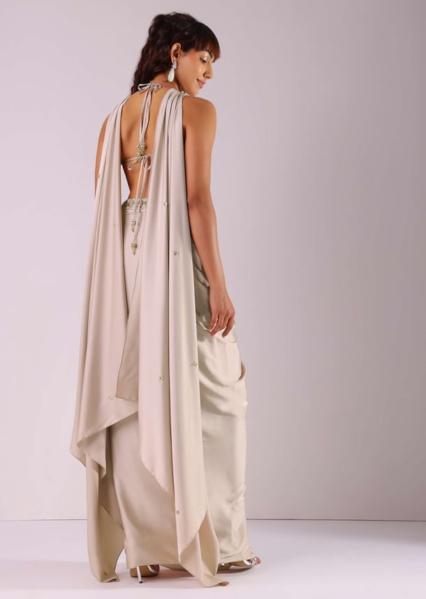 Beige Pleated Skirt And Top With Embroidered Choker Dupatta Beige Pleated Skirt And Top With Embroidered Choker Dupatta