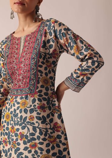 Beige Printed Kurta And Pant Set