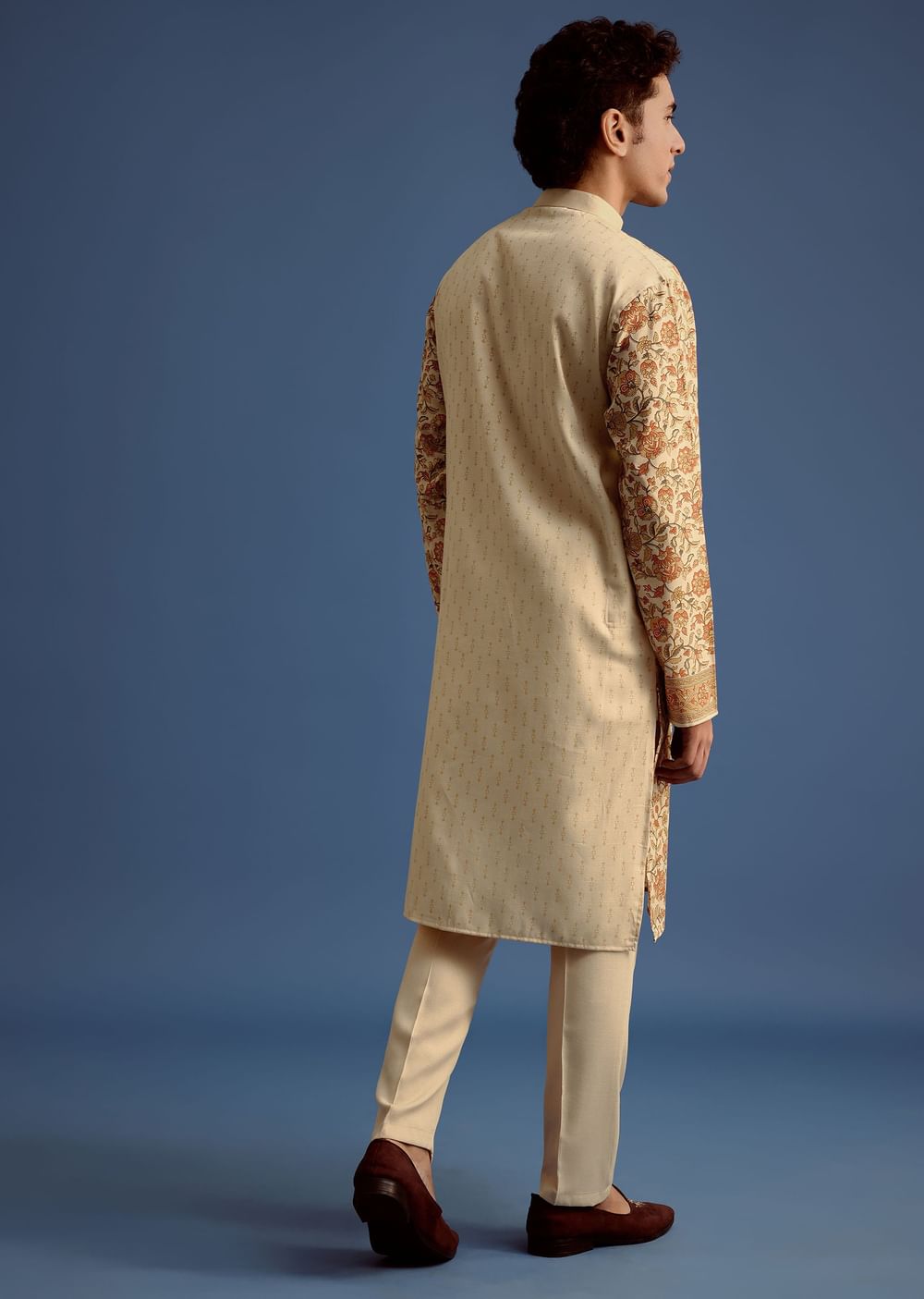 Beige Rayon Floral Block Printed Kurta Set