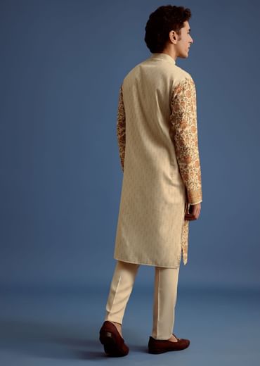 Beige Rayon Floral Block Printed Kurta Set
