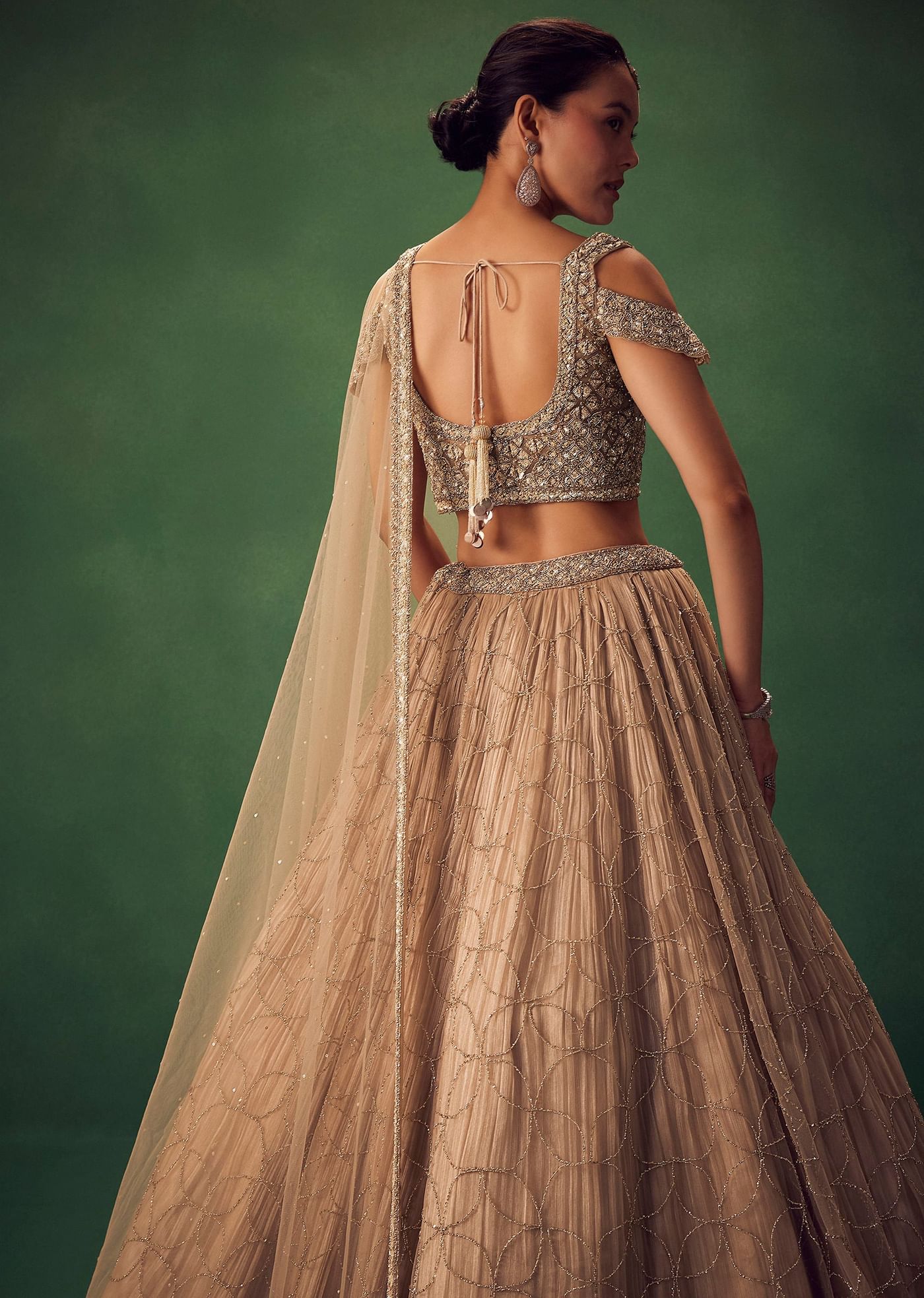 Beige Sequin Lehenga Set