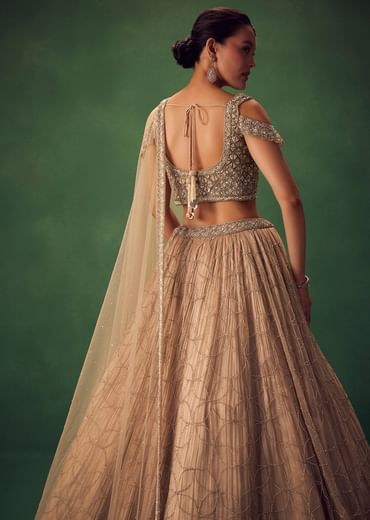 Beige Sequin Lehenga Set