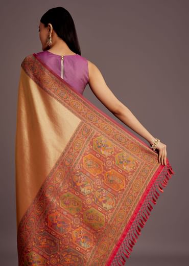Beige Silk Saree With Traditional Woven Motifs