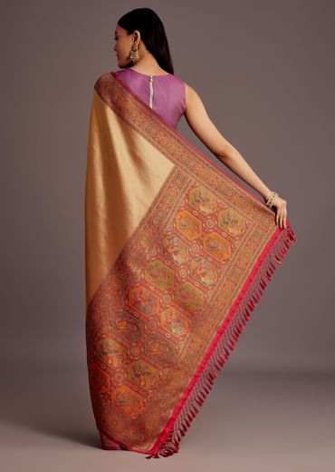 Beige Silk Saree With Traditional Woven Motifs
