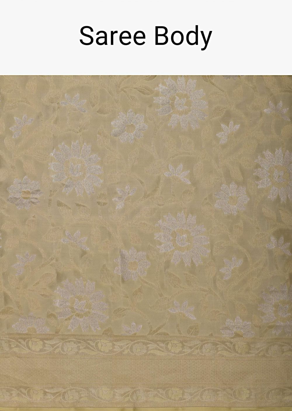 Beige South Dharmavaram Silk Saree With Woven Antique Motifs And Unstitched Blouse Fabric