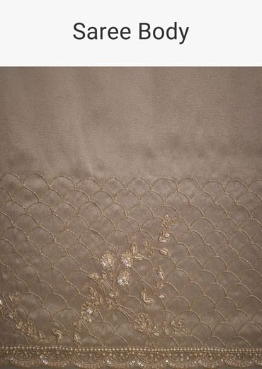 Beige Tissue Embroidered Saree With Scallop Border