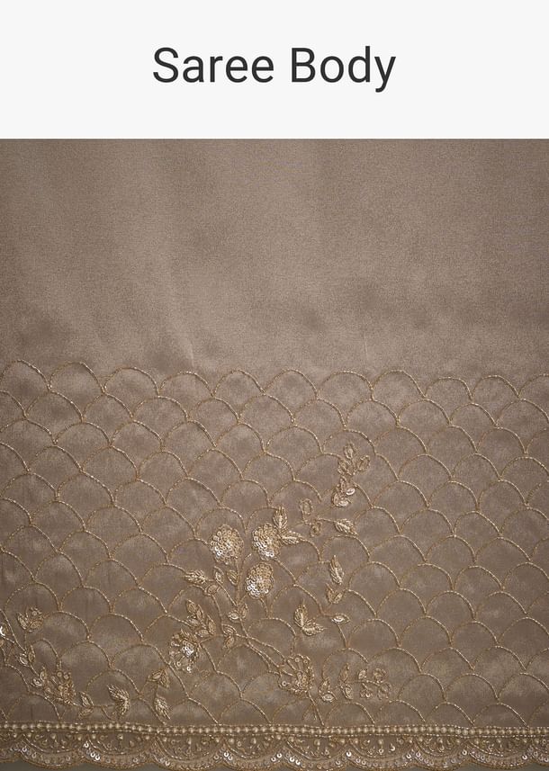 Beige Tissue Embroidered Saree With Scallop Border