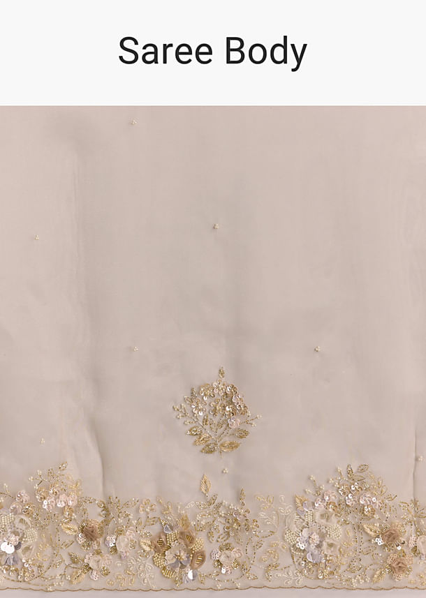 Beige Tissue Saree With Moti And Cutdana Embroidery
