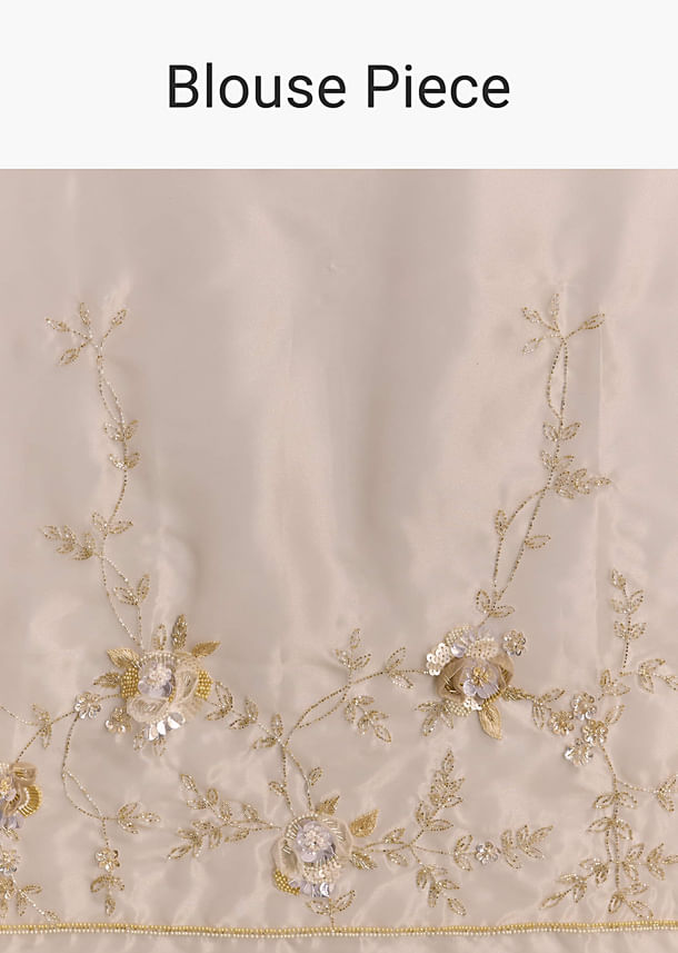 Beige Tissue Saree With Moti And Cutdana Embroidery