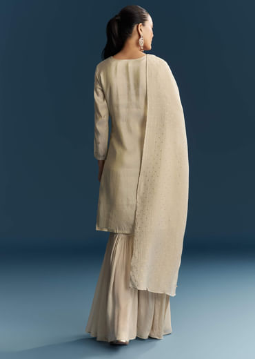 Beige Tissue Sharara Suit With Zardosi And Resham Embroidery