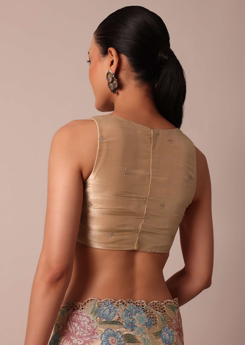 Beige Tissue Silk Saree With Resham Thread Embroidery