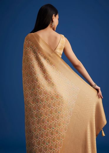Beige Tissue Silk Saree With Woven Patterns