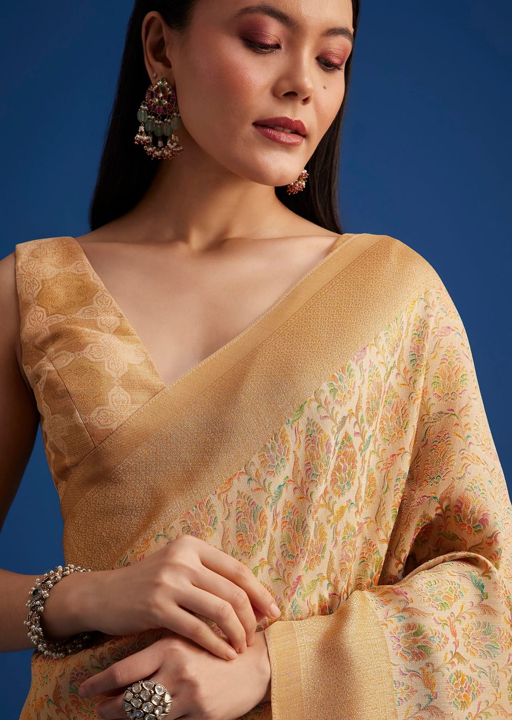 Beige Tissue Silk Saree With Woven Patterns