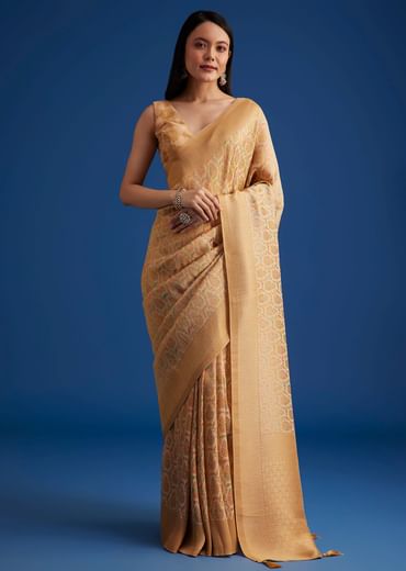 Beige Tissue Silk Saree With Woven Patterns