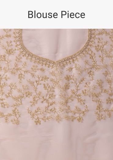 Beige Toned Foil Saree In Tissue With Cut Dana Embroidered Borders