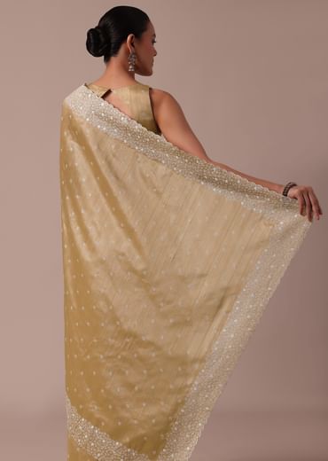 Beige Tussar Saree With Unstitched Blouse