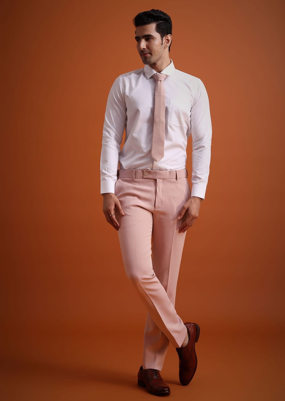 Beige Tuxedo And Pant Set With Cutdana Embellishments