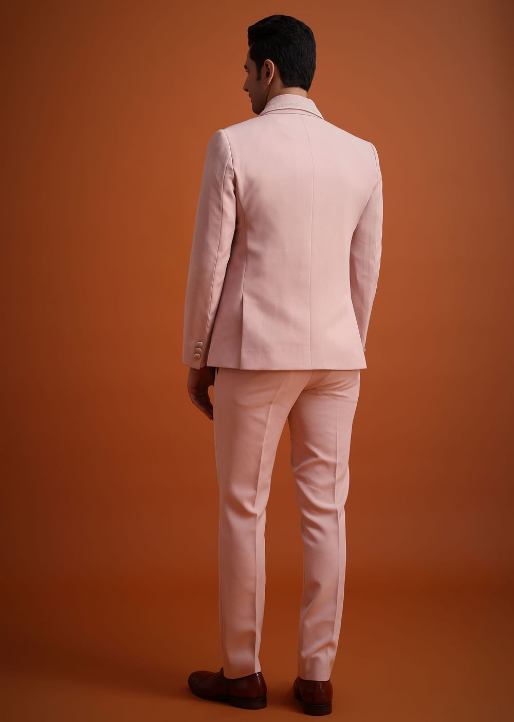 Beige Tuxedo And Pant Set With Cutdana Embellishments