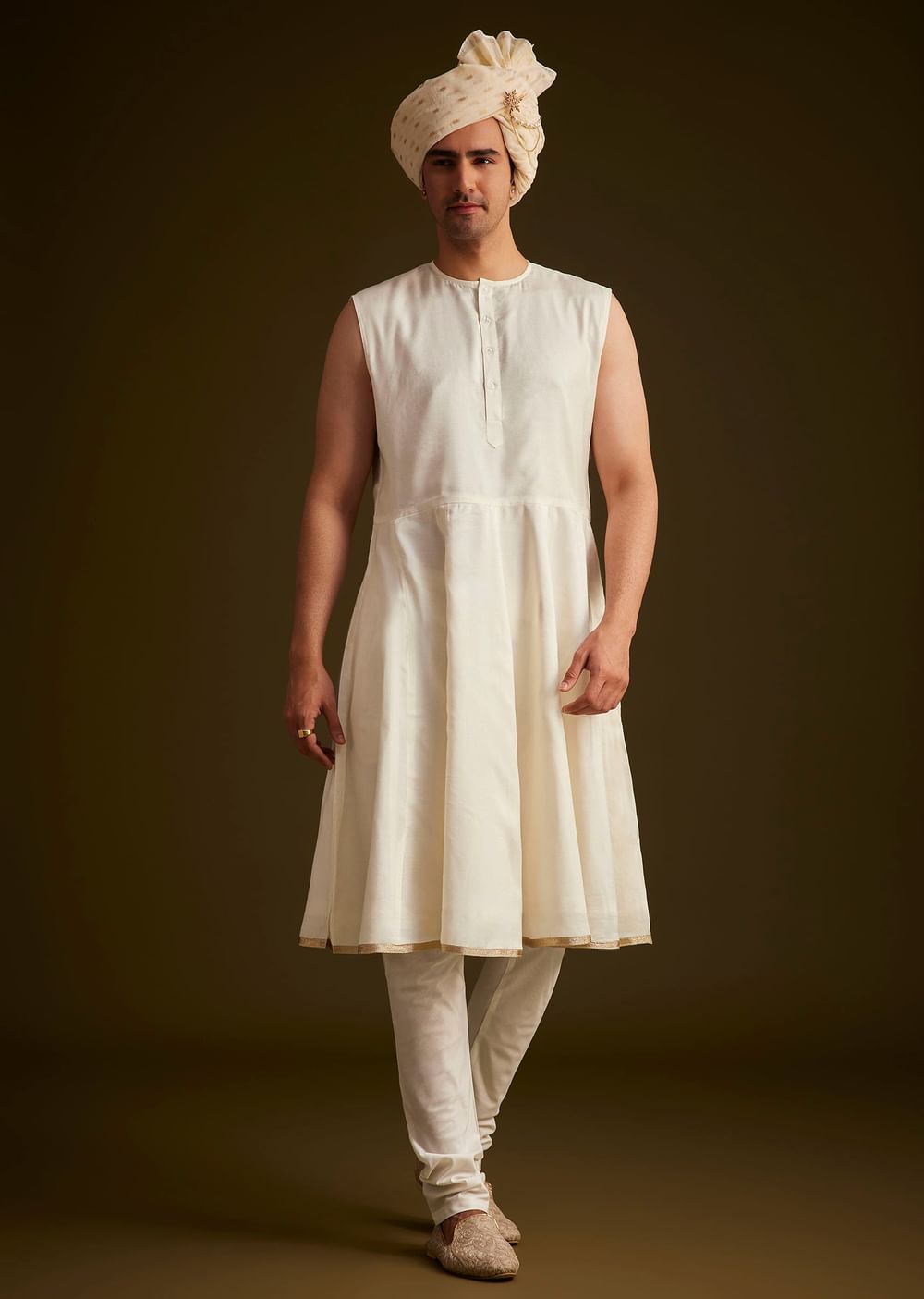 Beige Zardozi Embroidered Sherwani With Matching Dupatta