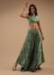 Beryl Green Satin Blouse And Palazzo Pants With Floral Print And Asymmetric Hemline