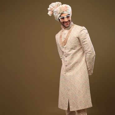 Candy Pink Thread Embroidered Silk Sherwani Set
