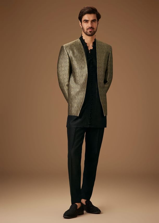 Black Banarasi Silk Indowestern Bandi Set