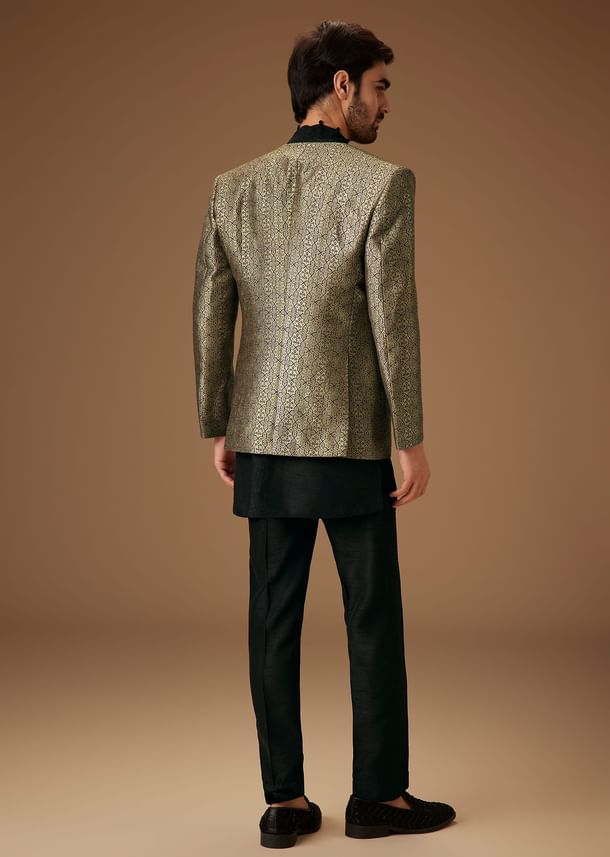 Black Banarasi Silk Indowestern Bandi Set