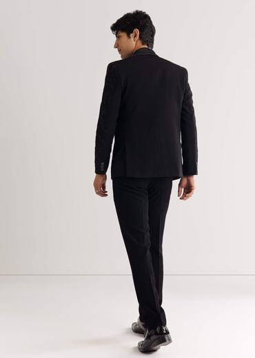 Black Beads And Sequin Embroidered Tuxedo Suit