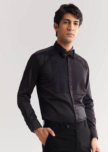 Black Beads And Sequin Embroidered Tuxedo Suit