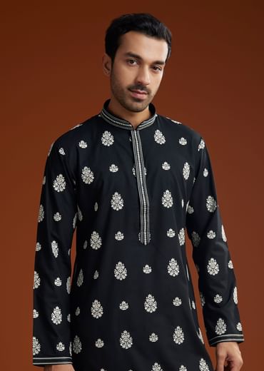 Black Chanderi Kurta Pant Set