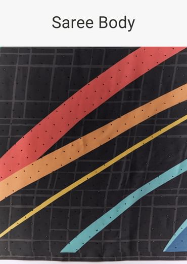 Black Checkered Printed Saree with Blouse Fabric