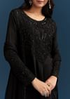 Black Chinon Kurta Set With Sequins And Cut Dana Work