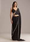 Black Chinon Saree With Stone And Cutdana Embroidery