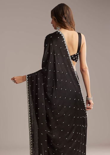 Black Chinon Saree With Stone And Cutdana Embroidery