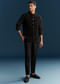 Black Corduroy Kurta Jacket Set For Men With Embroidery