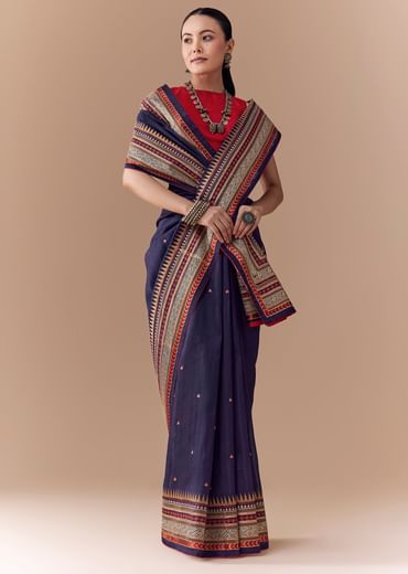 Black Cotton Linen Woven Saree with Blouse Fabric