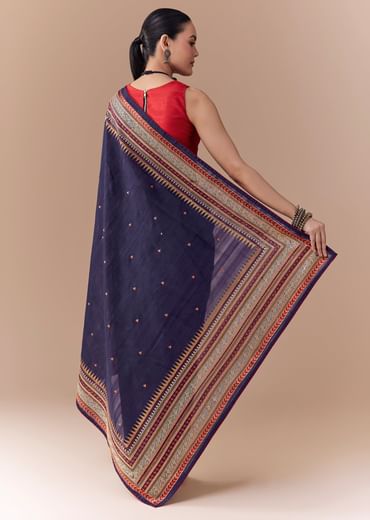 Black Cotton Linen Woven Saree with Blouse Fabric