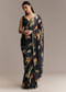 Black Crepe Saree With Floral Digital Print And Embroidered Border