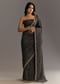 Black Crushed Tissue Saree With Scallop Embroidered Border