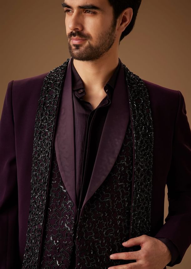 Black Cut Dana Work Indo Western Tuxedo