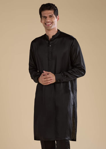 Black Cutwork Mens Jacket Kurta and Pant Set