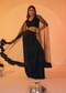 Black Crepe Drape Skirt Choli And Tulle Cape Set