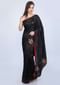 Black Saree In Dupion Silk With Embroidered Butti And Border Online - Kalki Fashion