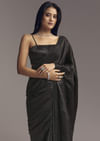 Black Embellished Chinon Saree With Floral Resham Work