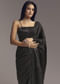 Black Embellished Chinon Saree With Floral Resham Work