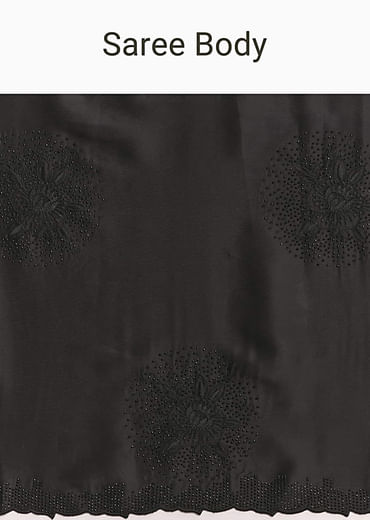 Black Embellished Chinon Saree With Floral Resham Work